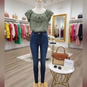 PenSection Lace Trim Blouse | 2X | Sage Green